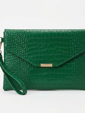 Colorful Crocodile Embossed Green Clutch
